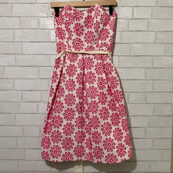 NWT Lilly Putlizer Pink White Strapless Full Zip Floral Dress 4